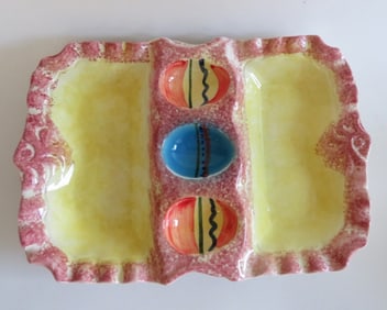 Hand Painted Square Ceramic Deviled Egg and Hors d'oeuvres Tray, Portugal 1950s