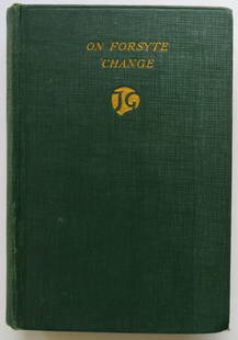 John Galsworthy, On Forsyte 'Change, 1st Edition 1930: "On Forsyte 'Change" by John Galsworthy, published by William Heinemann Ltd., London 1930. First Edition, second printing. Original hardcover, green cloth with gold leather on front cover and spine,