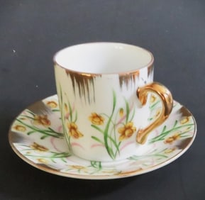 Inarco Porcelain Demitasse Tea Cup & Saucer, Daffodil Flowers, 1960s