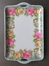 Antique Art Nuveau Bavarian Porcelain Platter, Rose Flowers, Germany 1890