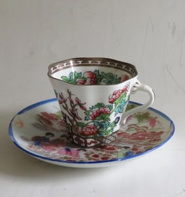 Antique English Coalport Porcelain Tea Cup & Saucer, 1891-1920s