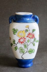 Vintage Small White-Blue Porcelain Vase, Flowers, PICO, Occupied Japan, 1945-47