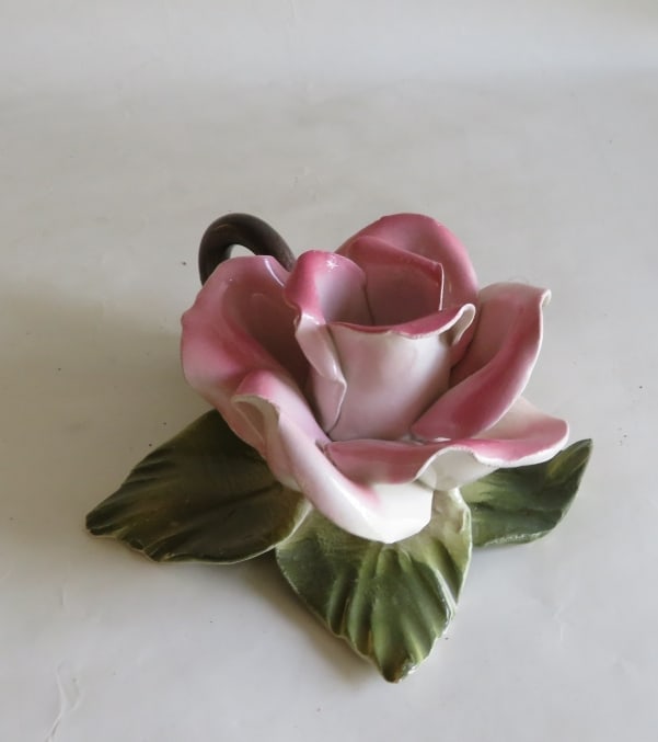 V. Bassano Porcelain Rose, Capodimonte Style Flower Candle Holder, 1950s (1 of 10)