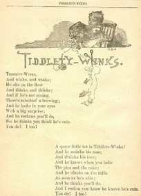 1891 Victorian Woodcut Children Book Page, Tiddlety - Winks, Jingles, Rhyme
