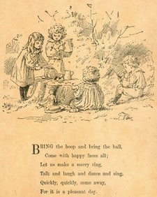 1891 Victorian Woodcut, Chalk & Water Jingle, Dressed Cats in Dairy Bar
