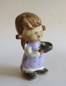 Vintage Hand Painted Porcelain Girl Figurine Holding a Bowl, 1980s
