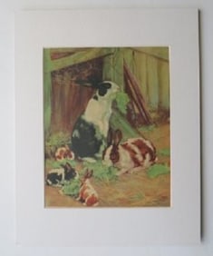 Diana Thorne, Farm Rabbits, 1932 Original Vintage Color Print with Mat