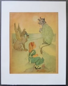 Marjorie Torrey, Mock Turtle & Gryphon, Original 1955 Plate from Alice in Wonderland