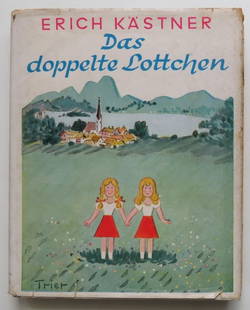 Kaestner, Das Doppelte Lottchen, Double Lottie, German Ed., illustrated by Walter Trier: "Das Doppelte Lottchen. Ein Roman fuer Kinder" [The Double Lottie] by Erich Kaestner, illustrated by Walter Trier. Published by Williams & CO Verlag, Berlin, 1st edition, later printing by this