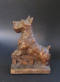 Dog Bookend, Scottish Terrier, Schnauzer, 1930s Ornawood, USA