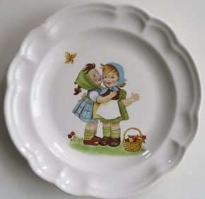Girls & Butterfly Child Stoneware Plate, 1960s Pfaltzgraff, Pennsylvania Stoneware