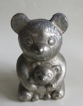 Vintage Metal Bear & Cub Coin Bank, EP Zinc, Silverplated, Italy, 1960s (1 of 8)