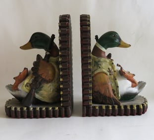 Vintage Pair of Hand Painted Resin Mallard Hunting Duck Bookends