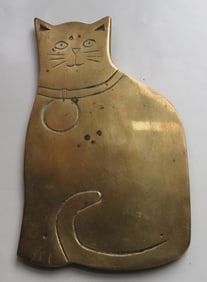 Vintage Mid Century Solid Brass Cat Trivet 1960s
