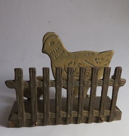 Vintage Mid Century Solid Brass Chicken Napkin , Letter Holder 1930s-1950s