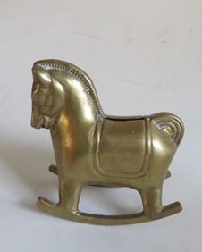 Vintage Art Deco Style Solid Brass Rocking Horse Coin, Piggy Bank 1930s