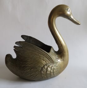 Vintage Large Mid Century Solid Brass Swan Planter, Bowl 1960s
