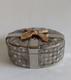 Vintage Mid Century Solid Silvery Metal Jewelry Trinket Box with Lid, 1970s