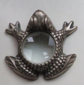 Vintage Mid Century Alloy Metal Frog Magnifier, Paper Weight, 1970s
