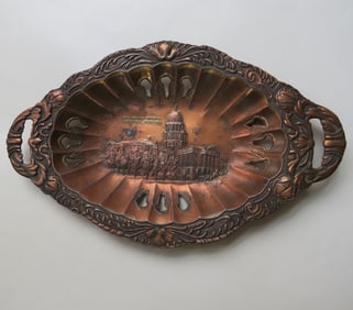 Mid Century Copper Souvenir Trinket Tray, Colorado State Capital Denver, Japan, 1950s