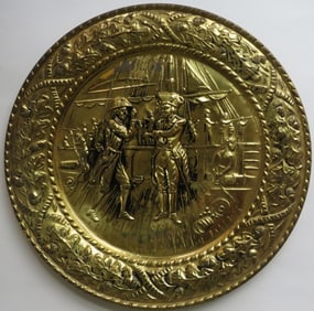 Mid Century Large Metal Plate, Captain & Crew on Ship, England, 1960s, Wall Decor