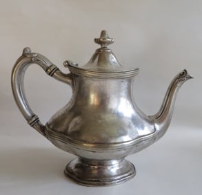 Antique Silverplate on German Silver Coffee Pot, R. Wallace, 1850s-1860s