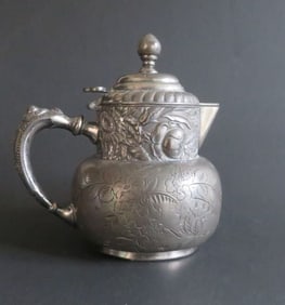 Antique Victorian 1870s Derby Company Tea Pot Quadruple Silver Plated