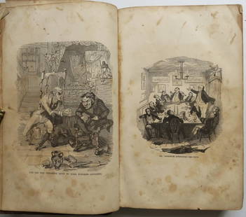 Charles Dickens, Pickwick Papers, Old Curosity Shop, illustrated, 1858: Complete Works of Charles Dickens, Volume One Containing The Pickwick Papers, and Old Curiosity Shop, published by T.B. Peterson, Philadelphia. The address on the main title page "102 Chestnut Street"