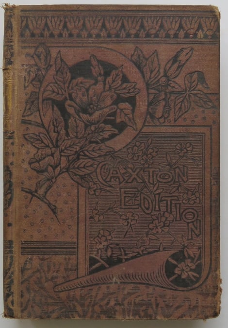 Jules Verne, Tour of The World in 80 Days, Belford & Clarke Ed., 1885: "The Tour of the World in Eighty Days" by Jules Verne, published by Belford, Clarke & Co., Chicago, 1885. Hard boards, decorated and emossed cloth [Caxton Edition]; 5" x 7.1/2"; floral decorated endpa