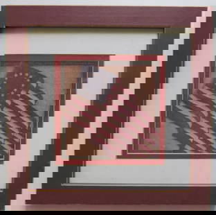 Stars & Stripes, First Flag of The USA Print, Signed in Plate Dated 1999, Framed: "Olde Flag, Olde Glory" print, signed in plate and dated 1999; matted and in glass frame. The print is ; c.4.3/4"x 4.3/4" [12.1cm]; framed 9.1/2" x 9.1/2" [24.2cm], very good condition. Rates vary per