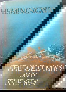 Ernest Hemingway, Old Man and the Sea, 1st BOMS Ed., 'A' Print 1952, Story: "The Old Man and the Sea" by Ernest Hemingway, published by Charles Scribner's Sons, First Print of the Book of the Months Selection Club edition [BOMSC] which was printed from the same plates as the
