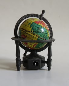 Vintage Mid Century Miniature World Globe Pencil Sharpener Metal, Desk Tool, 1970s
