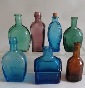 Lot of 7 Miniature Glass Bottles, 1971, Models of Antique Bottles