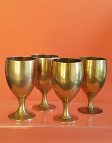 Set of 4 Vintage Mid Century Brass Metal Mini Goblets, 1950s-1970s