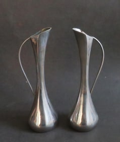 Set of 2 Vintage Art Deco Solid Silvery Metal Vases, 1930s
