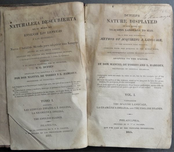 Manuel De Torres, Dufief Method Teaching Spanish, 1st Edition 1811 (1 of 18)