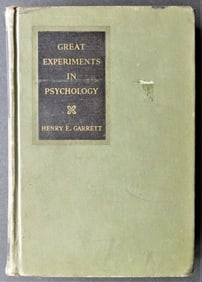 Garrett, Great Experiments in Psychology, 1941, 1st/1st Enlarged Ed. illustrated