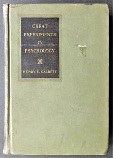 Garrett, Great Experiments in Psychology, 1941, 1st/1st Enlarged Ed. illustrated: "Great Experiments in Psychology" by Henry E. Garrett, revised and enlarged edition; published by D. Appleton-Century Company, New York, 1941. First Printing of this enlarged edition; illustrated. 