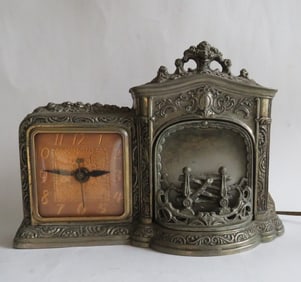 Vintage United Clock Corp. Electric Desk Clock & Fireplace Mantle, 1950s