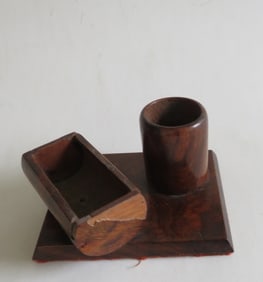 Vintage Wooden Pen, Pencil Holder with open Container, Desk Accessory, 1950s