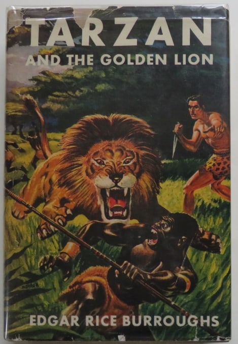 Burroughs, Tarzan and The Golden Lion, 1923 Grosset & Dunlap Edition: "Tarzan and The Golden Lion" by Edgar Rice Burroughs; published by Grosset & Dunlap, New York, later printing, copyright 1923 by Burroughs. By Arrangement With A.C. McClurgh & Co. [This was not a pira