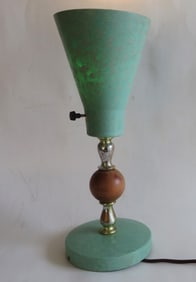Mid Century Modern Table, Desk Lamp with Pale Green Articulated Schade, 1950s
