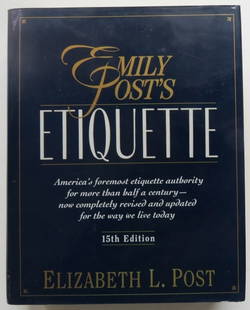 Emily Post’s Etiquette Revised & Updated, 1st Print 1995: "Emily Post’s Etiquette Revised and Updated" by Elizabeth L. Post, published by HarperCollins, 1995. First Printing of the 15th edition with "First Edition" and '1' present in the line on the
