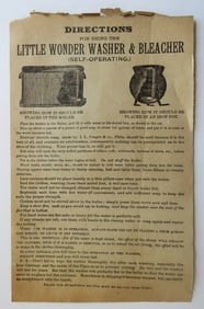Antique Victorian Paper Directions for Using The Little Wonder Washer & Bleacher, 1880s
