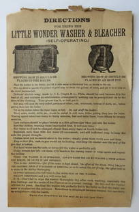 Antique Victorian Paper Directions for Using The Little Wonder Washer & Bleacher, 1880s: Antique Victorian paper with "Directions for Using the Little Wonder Washer & Bleacher (Self-Operating)" ["Anweisung zum Gebrauch des Kleinen Wonders Wascher und Bleicher (selbst arbeitend), one side