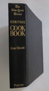 Hewitt, New York Times Heritage Cook Book, 1stEd., 1972, illustrated: "The New York Times Heritage Cookbook" by Jean Hewitt, published by G.P. Putnam's Sons, New York, 1972. First Edition. Hard boards, black cloth with gold lettering on spine, large format: 7.3/4" x 8.1
