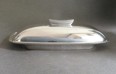 Streamline 1950s Butter Dish with Glass Inlet, F.B. Rogers Silver Plate