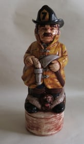 Vintage Hand Painted Decanter, Chief Fireman, Ceramic Art, Signed 1984