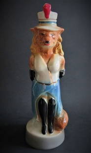 Art Deco Style Lady Fox Ceramic Decanter James Beam Bottle 1974: Vintage Mid Century ceramic Art Deco Style Renee Fox Jim Beam decanter; marked with the Association's logo stamped in black and on the bottom "c Creation of James B. Beam. Distilling Co. KY-PRB-230. G