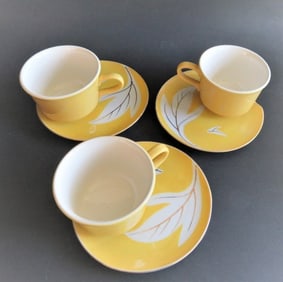 Ceramic Set Of 3 Tea Cups & Saucers, Classic 1960s, Napco Japan